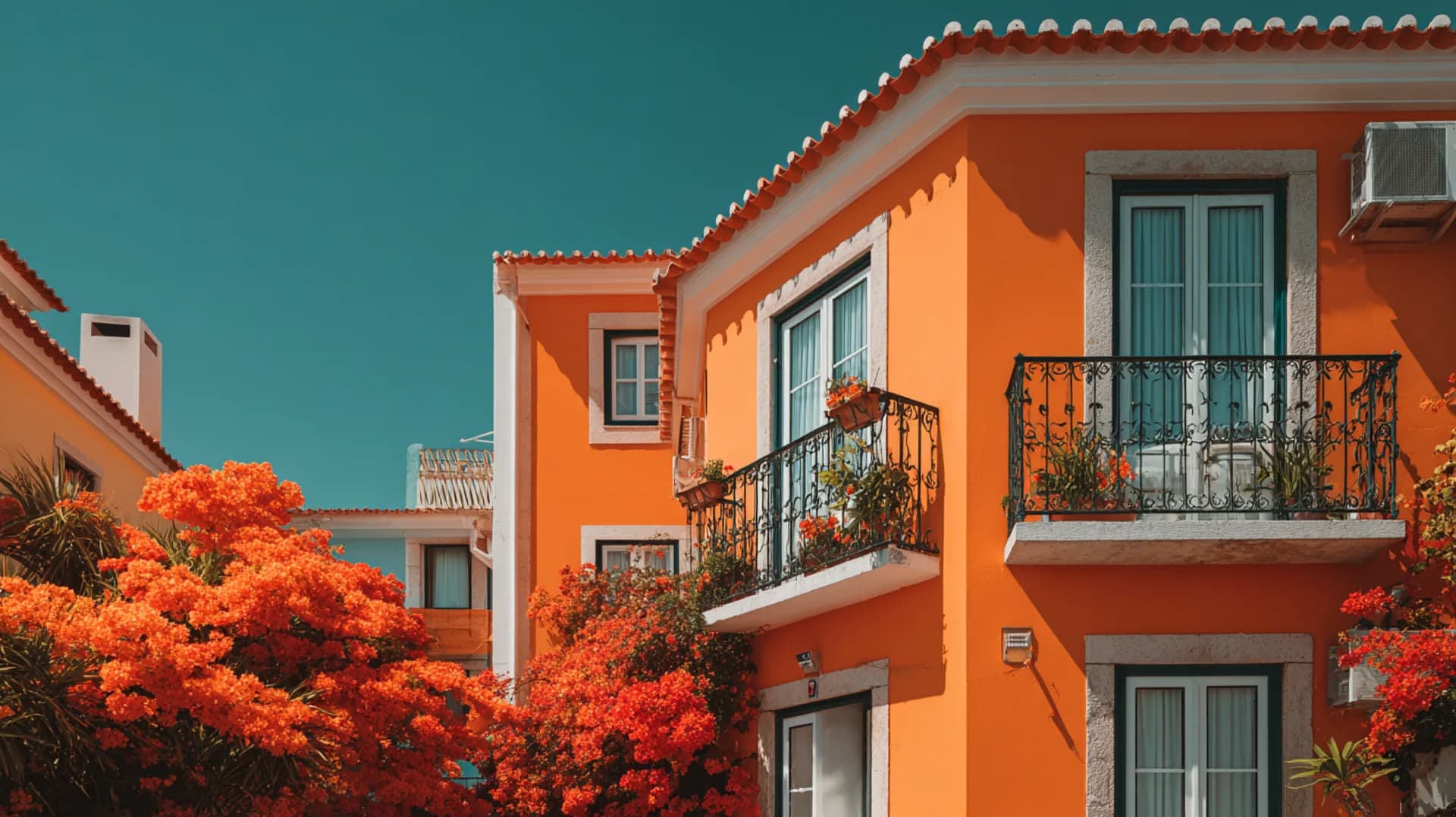 Edifício português com varandas e flores